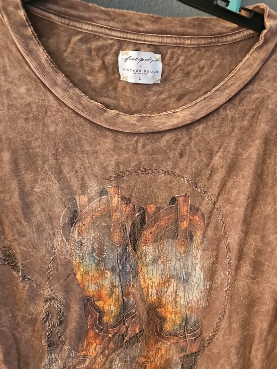 Free People Tops - NWOT Free People Brown Vintage Souls Graphic Tee with Cowboy Boot Print